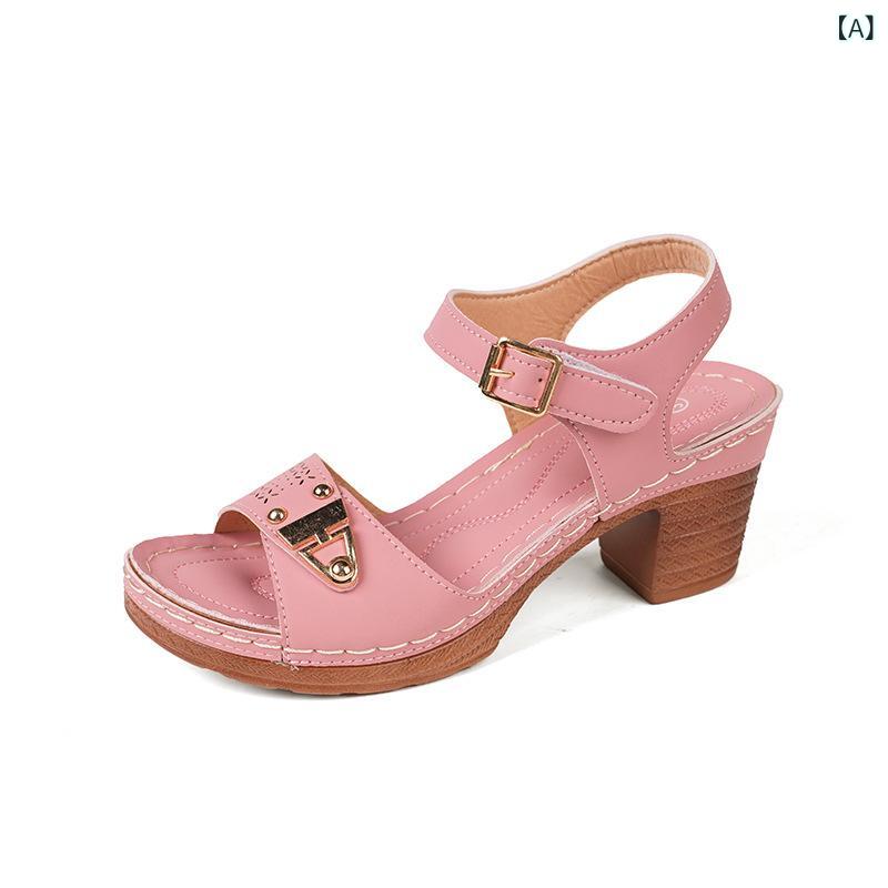 レディースサンダル 夏用 粗中底 大きいサイズ ピンク グレー ブラウン PU素材 魚嘴デザイン ワンストラップ バックル式 ラバーソール 快適 ビーチサンダル カジュアルスタイル 軽量 伸縮性 吸湿速乾 通勤 普段使い アウトドア
