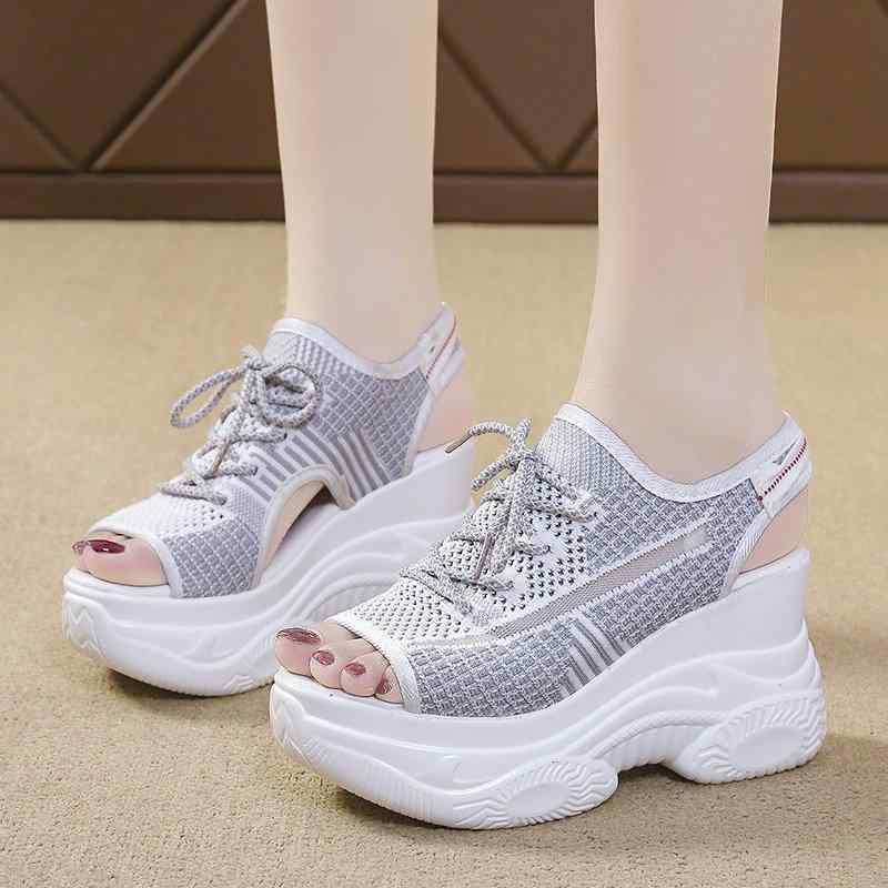 女性用サンダル 厚底 春夏 かわいい 学生向け 韓国風 ラウンドトゥ メッシュ素材 軽量 伸縮性 吸湿速乾 運動 ビーチシューズ 休日用 セットオン ホワイト グレー ブラック