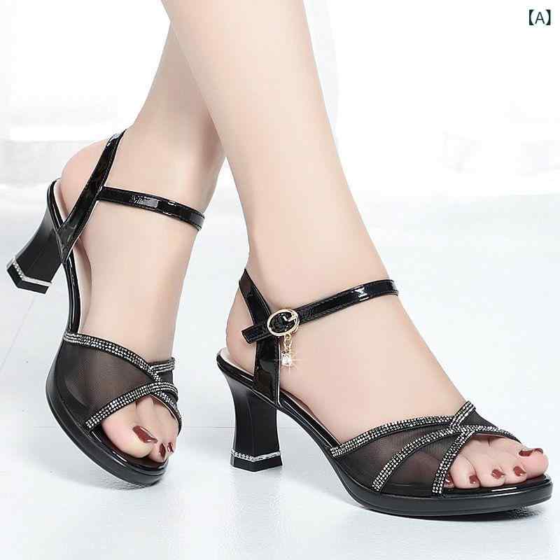 女性用 オープントゥサンダル 春夏 魚嘴 ワンストラップ バックル ローファー 厚底 中丈ヒール ソフト底 疲れにくい 快適 超繊維 合成皮革 PU底 ブラック ベージュ 軽量 伸縮性 通勤 普段使い ファッション