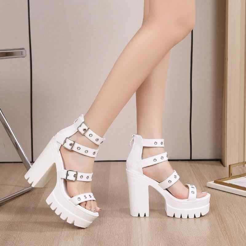 サンダル 女性用 夏 防水台 ワイドストラップ ローマン スタイル 粗跟 高さ8cm以上 ラウンドトゥ プーマイクロファイバー インソール サイドジッパー ブラック ホワイト 軽量 通気性 防水加工 超細繊維 素材 欧米風 カジュアル 防水 足元サマー