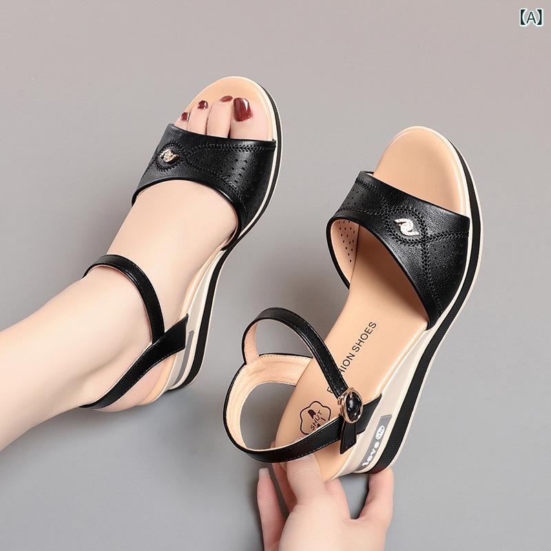 サンダル 女性用 夏 厚底 ウェッジソール 魚嘴 オープントゥ ストラップ バックル 快適 軽量 PU素材 复合ソール 黒 米白 カジュアル 普段使い 伸縮性 吸湿速乾 ハイヒール 露趾 母子 ローマ風 外履き 2024新款 高跟