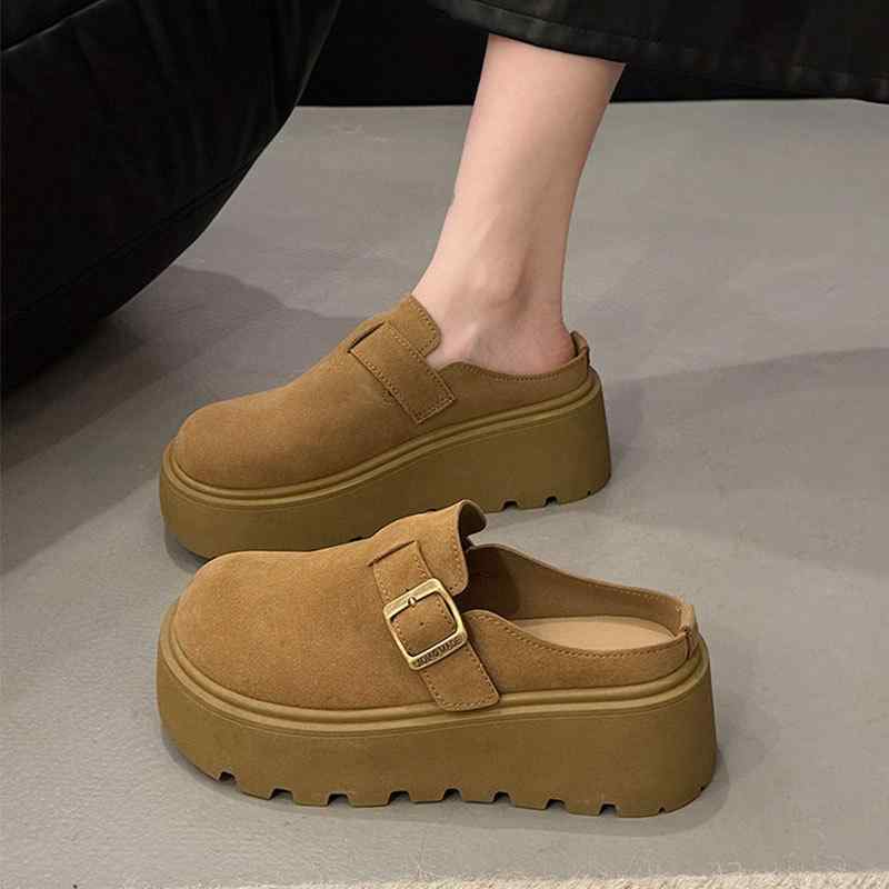 Slip-On, Socks - 女性 靴 メンズ風 包頭 半足袋 スリッパ メンズ 春秋 厚底 厚底靴 インソール 丸頭 スエード ラバーソール 森ガール スタイル 軽量 伸縮性 吸湿速乾 ベージュ系 ブラウン系 春夏 2025 モデル