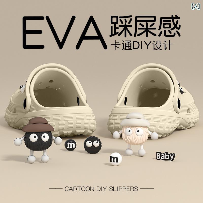 メンズ レディース 男女兼用 洞洞サンダル ビーチサンダル EVA素材 厚底 4cm 防滑 耐磨 透気 軽量 日常カジュアル 春夏 黒白 煤球柄 インソール クッション性 増高 外穿 包頭 シンプル ユニセックス