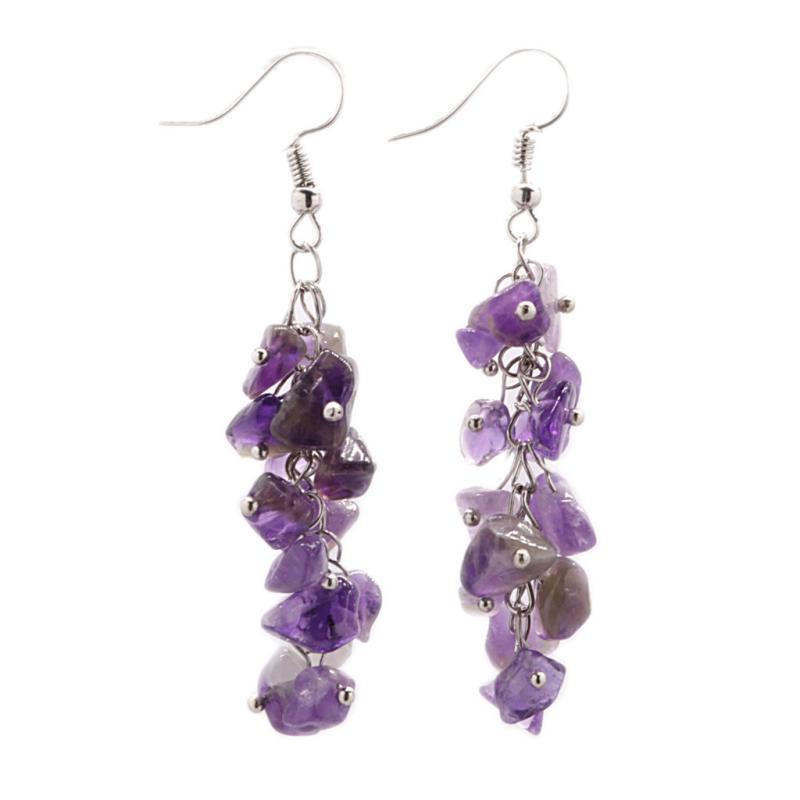 イヤリング 水晶 天然石 不規則 碎石 ハンドメイド 女性用 合金 ドロップ型 グリーン トルコ石 紫水晶 ピンククォーツ アクアマリン ブラック ホワイト グレー カラーバリエーション 軽量 普段使い ファッションアクセサリー