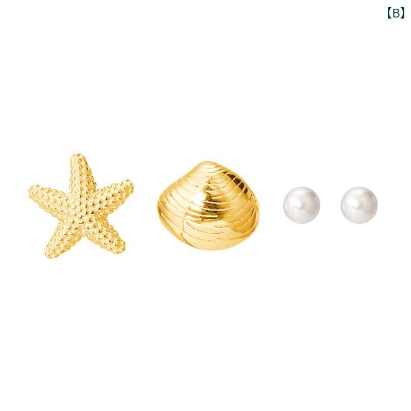 イヤリング ピアス 925シルバー 星形 貝殻 偽パール 女性用 清新 甘め ビーチ リゾ...