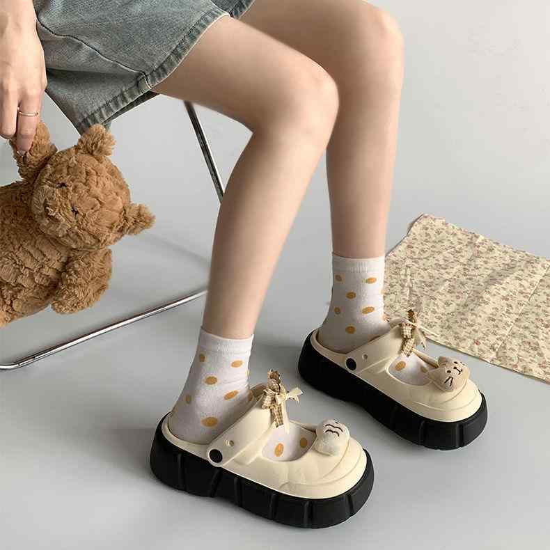 女性用 包頭サンダル かわいい 猫 魚 プリント 厚底 ドラッグシューズ EVA素材 丸頭 軽量 クッション性 吸湿速乾 通気性 夏 春夏 秋 普..