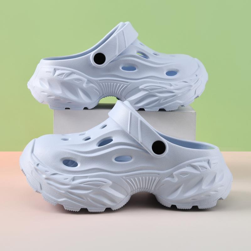 洞洞シューズ 男女兼用 厚底 包頭 ビーチサンダル EVA素材 防滑 通気 軽量 露キャンプ用 夏用 厚底4cm ブラック カーキ ライトブルー グレー 日常カジュアル 吸湿速乾 デイリーユース アウトドア ビッグシルエット 伸縮性