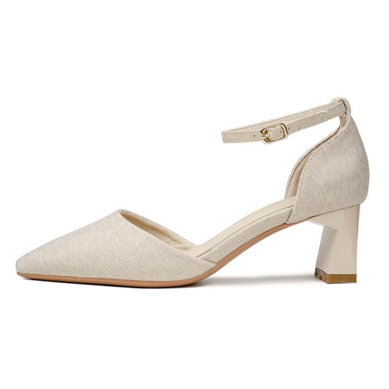 吊飾 - レディース 夏 ワイド 太もも ローカット オープントゥ サンダル 41-43 大きいサイズ 加重 加厚 ストラップ バックル ミドルヒール シューズ 尖頭 粗跟 超繊維 素材 ブラック 杏色 接触冷感 軽量 伸縮性 吸湿速乾 通勤 普段使い