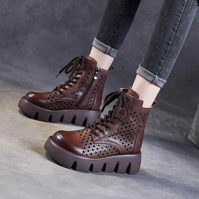 サンダル 女性用 厚底 復古 民族風 ファッション 洞洞靴 ラウンドトゥ サイドジッパー ブラック ブラウン 牛革 ラバーソール 通気性 軽量 春夏 普段使い カジュアル スタイル