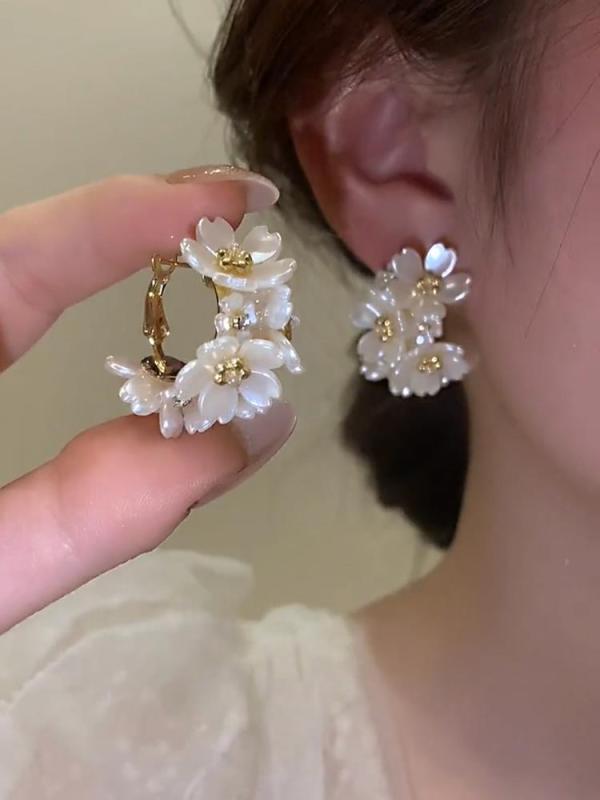 耳環 - イヤリング 女性用 花卉モチーフ 耳飾り ファッション 気質 韓流 軽量 樹脂素材 電気メッキ加工 花柄 植物柄 夏 春夏 通勤 かわいい アクセサリー 軽奢風