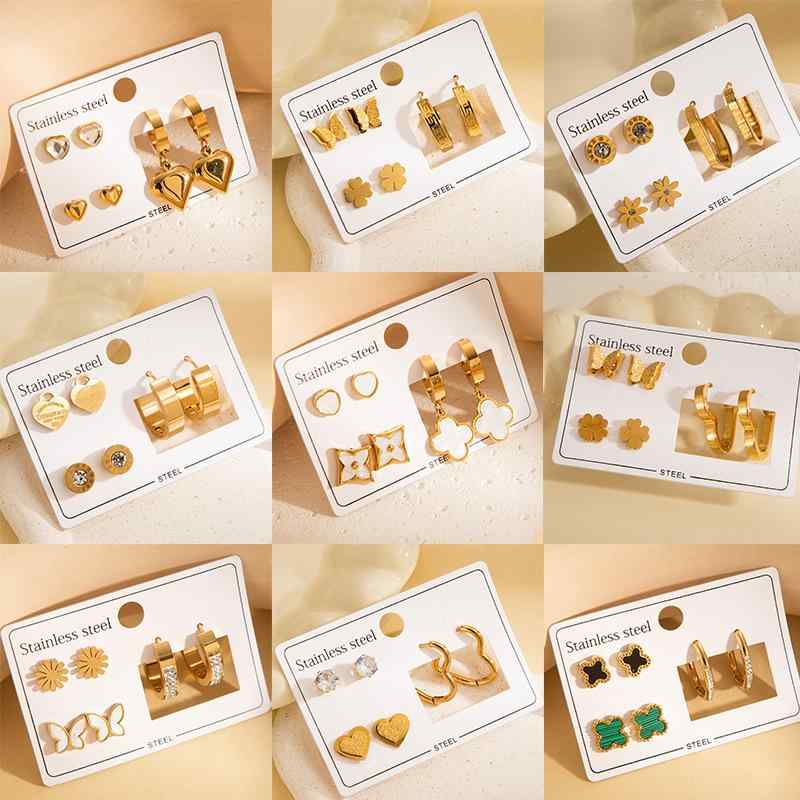 ピアス 女性用 耳飾り セット ハート 四つ葉のクローバー ステンレス 電気メッキ加工 防水 不変色 かわいい 蝶 花 真珠 貝殻 ジルコニア ファッション 通勤 春 シルバー ゴールド ピンク