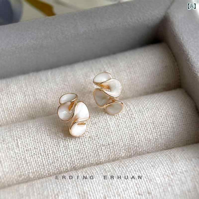 ピアス 女性用 清新 かわいい 立体 エナメル ドロップ 幾何学 抽象 花 葉 波浪 デザイン 14Kゴールドメッキ シルバーニードル 銅製 軽量 夏向け 滴油 白 紫 カラー