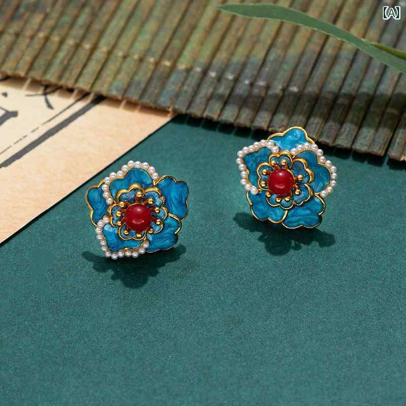 イヤリング 女性用 チャイナドレス フラワー デザイン 珍珠 アクセサリー 銅製 電気メッキ加工 ジオメトリック 形状 冬 民族風 復古 スタイル かわいい 耳飾り シンプル 花柄 クラシック ジュエリー 軽量 日常使い