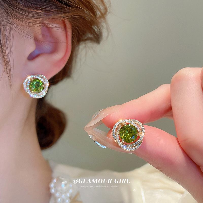 Body Earrings - イヤリング 女性用 花柄 ジルコニア 花卉 切り替え 空洞 デザイン 銀針 グリーン 復古 フレンチ スタイル 軽量 高級感 ファッション 通勤 普段使い 百搭 アクセサリー 耳飾り 植物モチーフ 夏 かわいい 気質