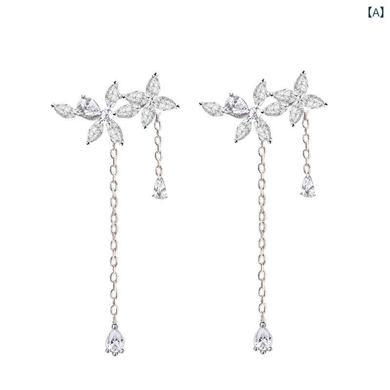 イヤリング 女性用 花朵 流蘇 耳飾り ファッション 通勤 普段使い 植物 モチーフ かわいい スタイル シルバー調 アクセサリー 軽量 シンプル デザイン 華やか 気質 百搭 トレンド 2021 春夏