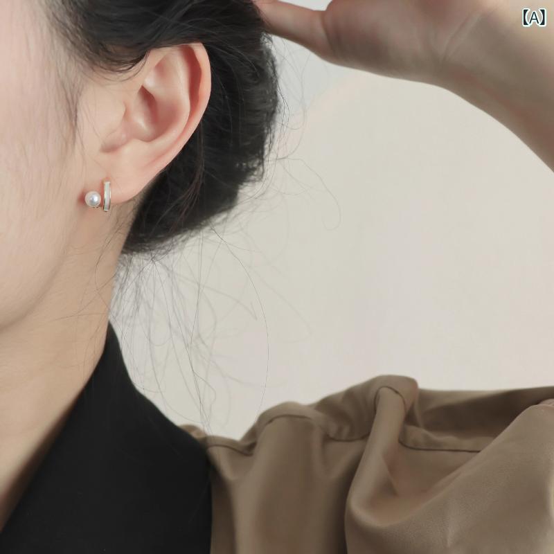 耳飾 女性用 幾何型 シンプル 真珠 イヤースタッド 軽量 ファッション OL 通勤 秋 ...