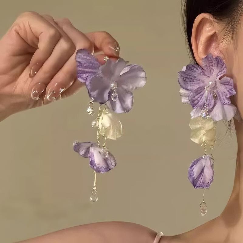 イヤリング 女性用 花柄 ブルー 花卉 耳飾り 清新 夏 海辺 ビーチ リゾート バカン...