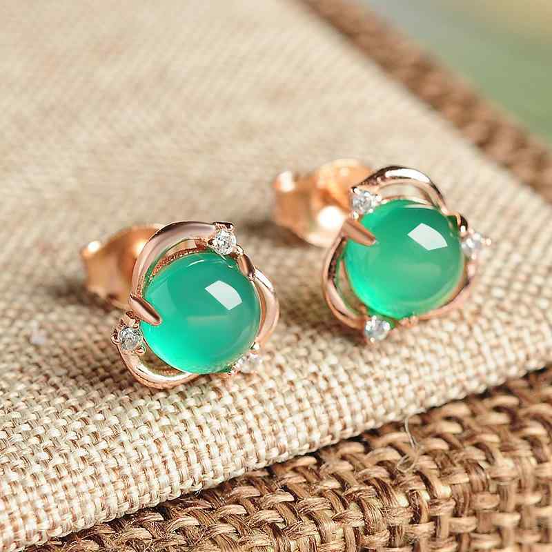 Rubellite - ピアス フラワー デザイン 925シルバー グリーン 玉 インセット クリア 透き通る イヤリング 女性用 銀 アクセサリー 耳飾り 花型 玉石 装飾 グリーン カラー ホワイト カラー ローズゴールド メッキ 軽量 華奢 普段使い ギフト ジュエリー