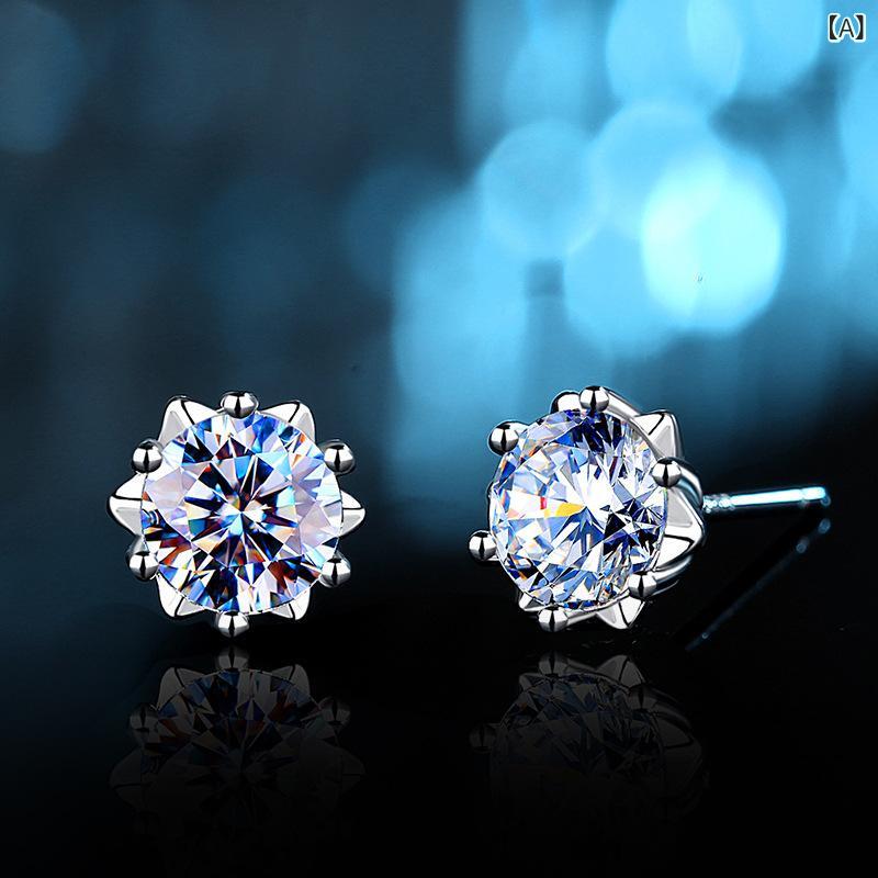 Opal - ピアス 女性用 925シルバー モアッサナイト 雪花 デザイン スタッド ファッション 通勤 軽量 電鍍加工 花卉 モチーフ クラシック 形状 華やか アクセサリー