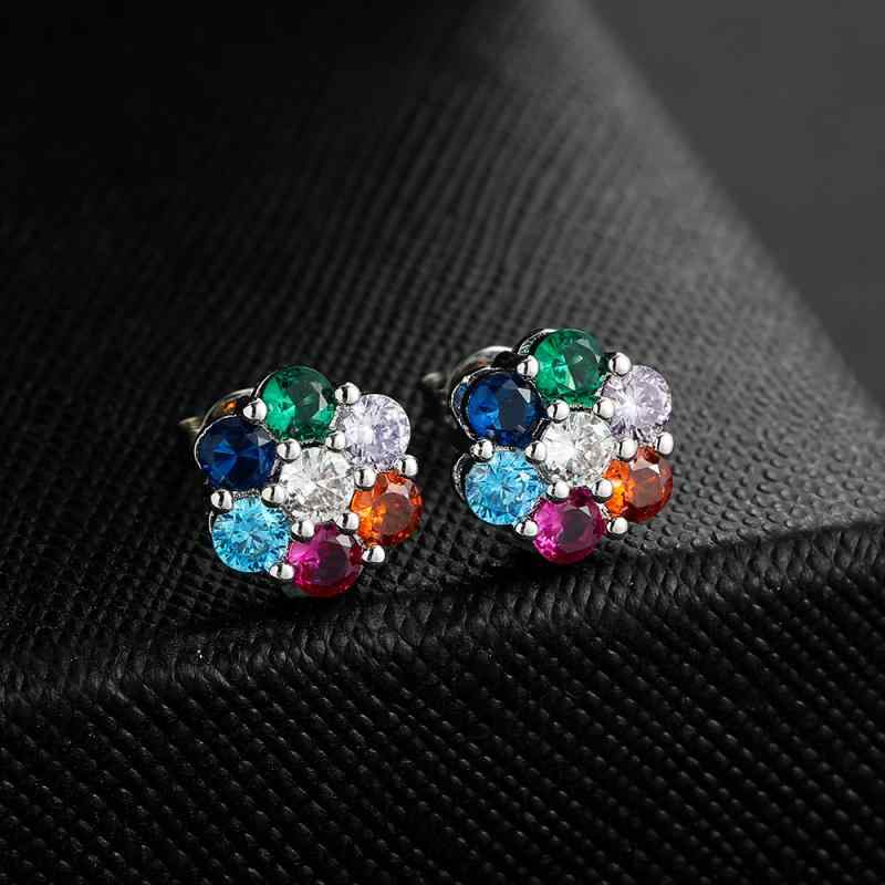 By Color - イヤリング ピアス 男女用 花形 ジルコニア 彩色 ヒップホップ風 個性派 ゴールド シルバー 夏 軽量 ステンレス針 日常使い アクセサリー
