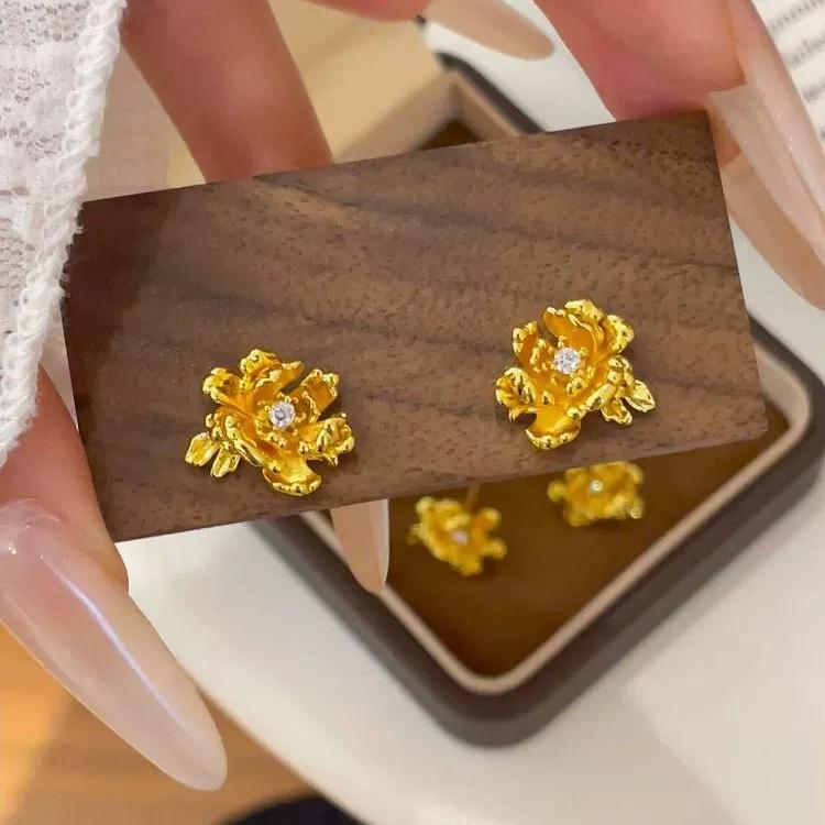 Amethyst - イヤリング 女性用 牡丹 花モチーフ ゴールド 電気メッキ加工 高級感 軽量 ファッション 通勤 普段使い 春夏 植物 花卉 アクセサリー かわいい トレンド デザイン 耳飾り