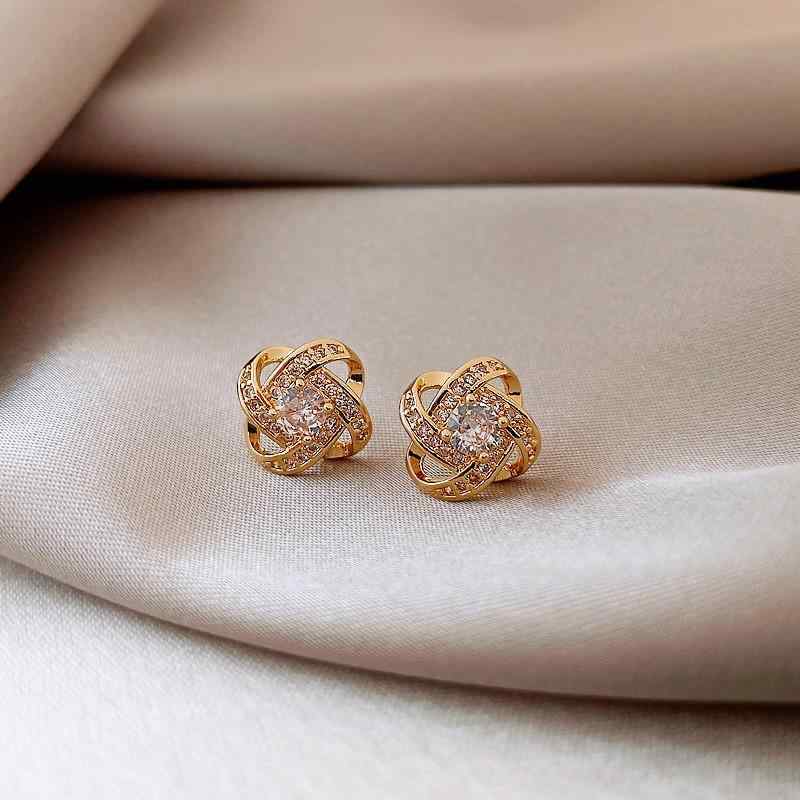 Earrings - イヤリング 女性用 クローバー ジルコニア S925 シルバー 針 スタッドタイプ 葉っぱ デザイン ファッション 通勤 春 軽量 華奢 シンプル かわいい アクセサリー 植物モチーフ ゴールド ホワイト