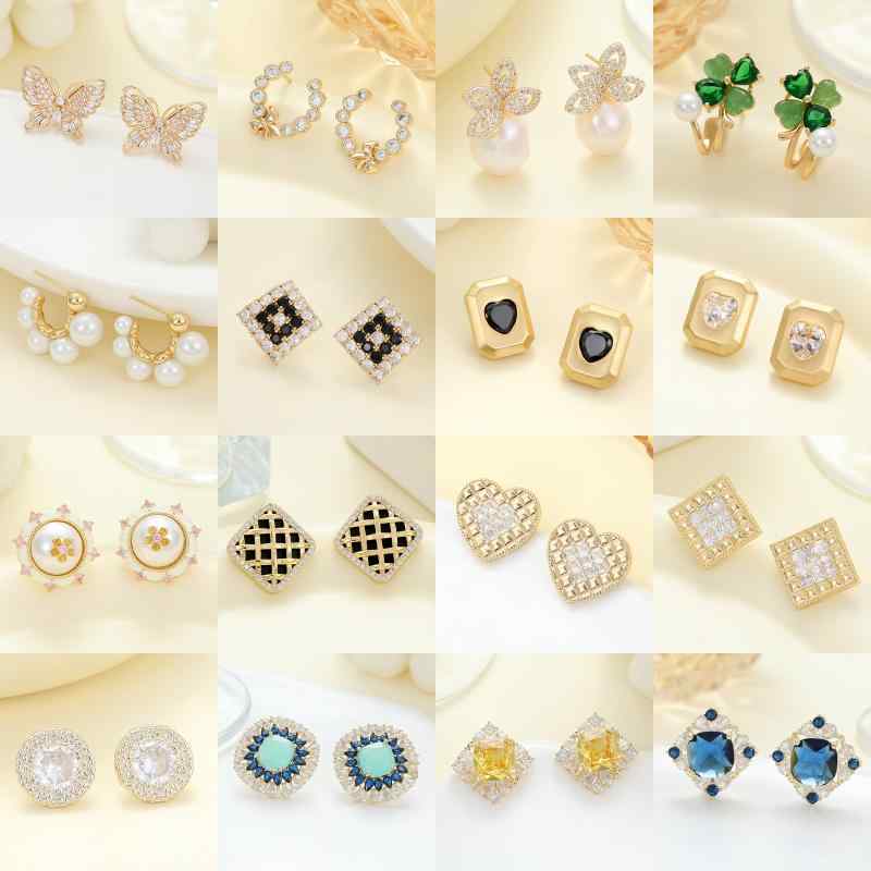 Tourmaline - イヤリング 女性用 冬用 ジルコニア 耳飾り ハート型 花柄 蝶結び 葉っぱ 幾何学型 14Kゴールド プラチナ 電気メッキ加工 ファッション 通勤 シンプル かわいい 軽量 高級感 復古 幾何学 流蘇 不規則 ブロック 円形 ウィング アクセサリー ス