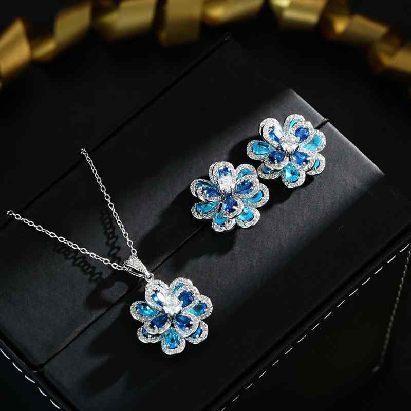 Rubellite - イヤリング 女性用 花柄 ジルコニア ピアス ダブルレイヤー 925銀針 接触冷感 軽量 高級感 ファッション アクセサリー 花卉モチーフ 通勤スタイル 軽奢デザイン かわいい 植物柄