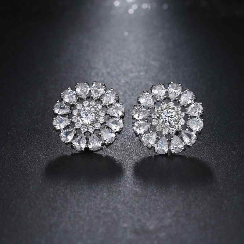 Tourmaline - イヤリング 女性用 フルジルコニア 加工 水滴 形 ジルコニア 太陽花 耳钉 シンプル ファッション 花卉 デザイン ブラック ホワイト ブルー ピンク グリーン 幾何学 モチーフ 丸形 三角形 楕円形 六角形 八角形 四角形 秋冬 通勤 スタイル 軽量
