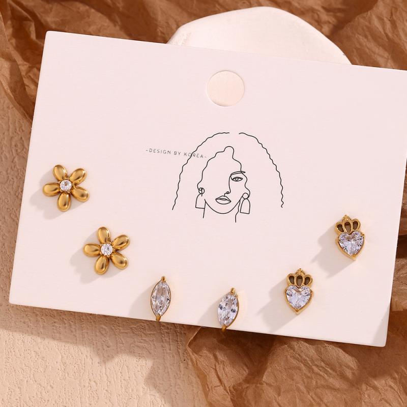 Rubellite - イヤリング 女性用 迷あなたくびれた猫眼石 冠 デザイン ステンレス 18Kゴールドメッキ ジルコニア 花 モチーフ ミニ 耳飾り ファッション OL 通勤 スタイル 冬 アクセサリー 華やか 幾何学 植物 モチーフ かわいい 軽量 輝き ゴールド シル