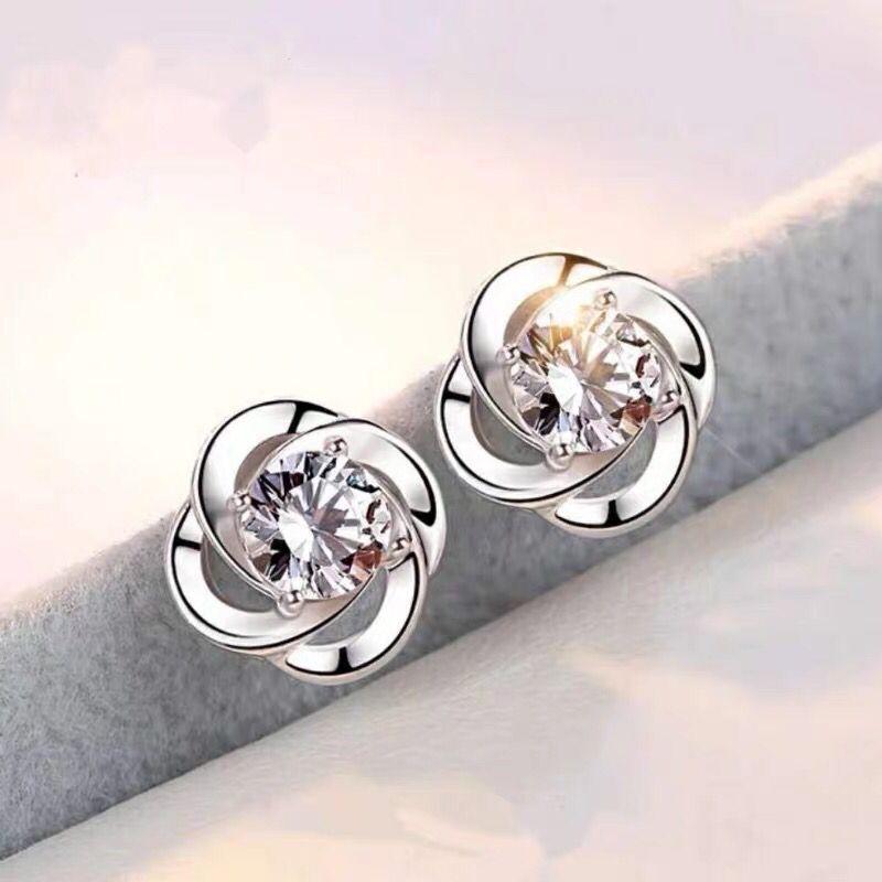 月長石 - イヤリング 女性用 四つ葉のクローバー スタッド 純銀 999 シルバー アクセサリー 韓国風 シンプル 個性派 気質 百搭 学生向け 耳飾り 幾何学 デザイン 清新 甘美 スタイル 不易アレルギー ホワイトストーン ピンクストーン イヤーカフ ファッシ