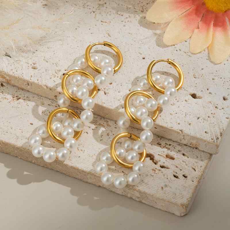 石榴石 - イヤリング 女性用 珍珠 デザイン ステンレス 素材 軽量 環境配慮 18K ゴールド 風 アクセサリー 幾何学 形状 電鍍加工 軽奢風 ファッション 通勤 スタイル 夏 シーズン 自然 流行 要素 かわいい デザイン 日常使い 可能 宴会 対応 ブラッ