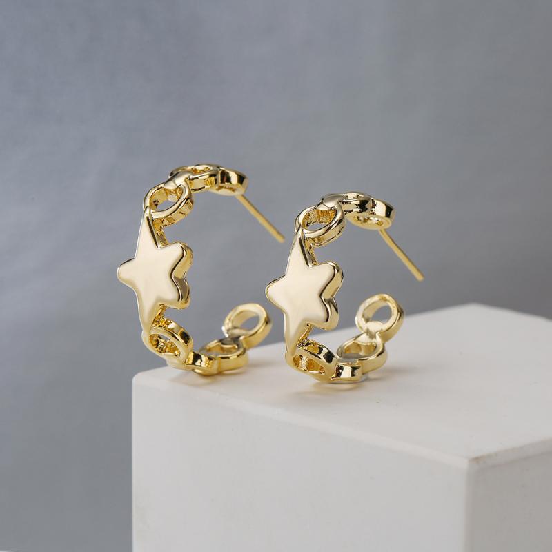 Cubic Zirconia - イヤリング 女性用 銅製 18Kゴールドメッキ 五角星 ジオメトリック デザイン 個性的 ファッション 通勤スタイル 軽量 ゴールドカラー 春夏 形状 丸み 欧米風