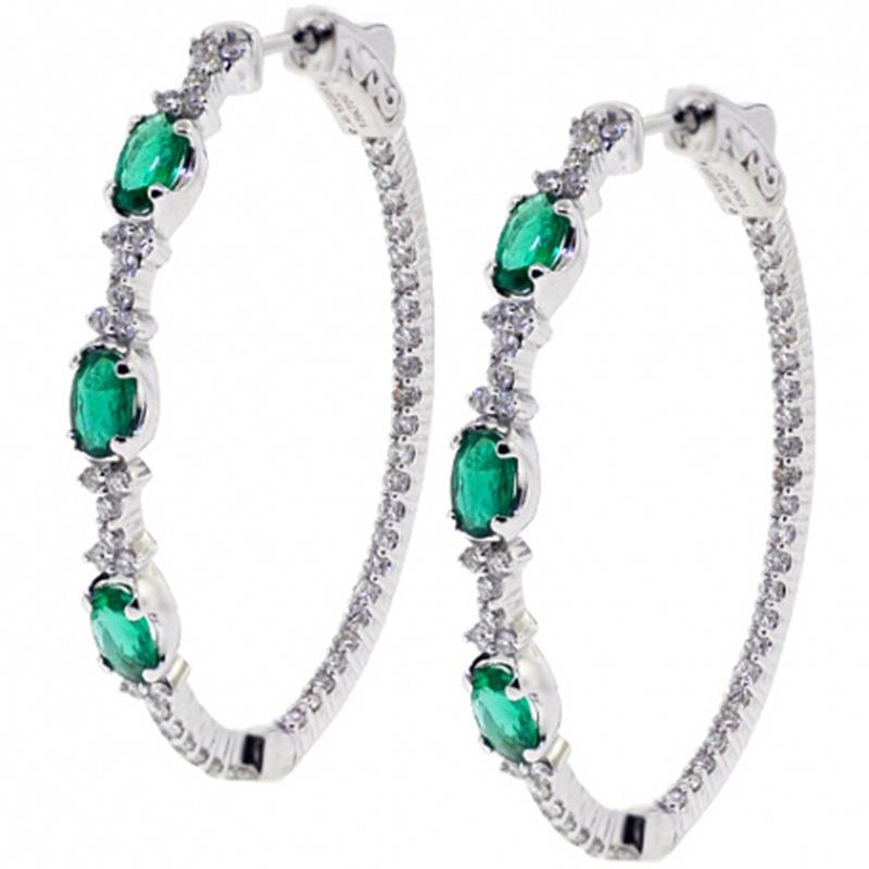 Opal - イヤリング 女性用 緑 ジルコニア 円形 大型 リング 気質 豪華 軽奢 ファッション 通勤 軽量 幾何学 夏 アクセサリー 耳飾り シンプル 日常使い