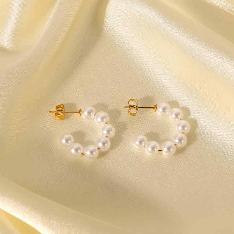 Orange - イヤリング 女性用 大珍珠 C形 20mm 18K風 ゴールド ステンレス 幾何学 夏 トレンド ファッション アクセサリー 軽量 シンプル かわいい 普段使い キラキラ 華やか