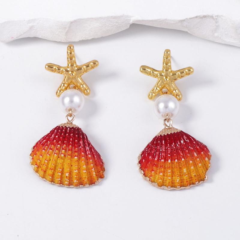 イヤリング 女性用 貝殻 素材 カラフル 貝殻 デザイン 偽パール 海星 モチーフ 個性派 トレンド 海洋 モチーフ 春夏 かわいい 軽量 アクセサリー ファッション ジュエリー ピンク系 カラー 日常使い ギフト アイテム