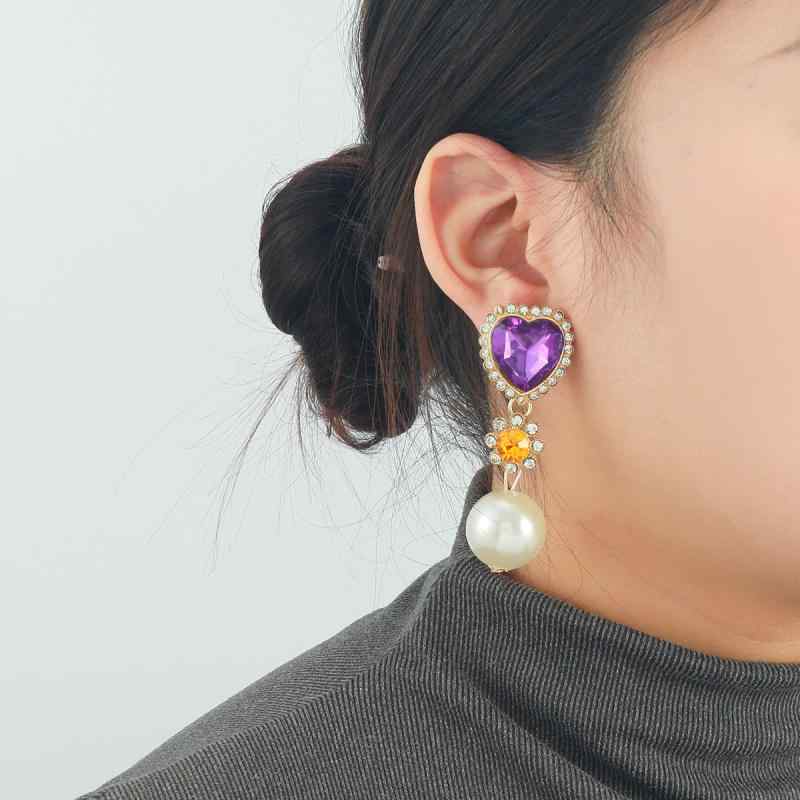ピアス イヤリング レディース 紫色 ハート型 偽パール ジルコニア ファッション OL 通勤 春季 気質 トレンド 軽量 華やか ハート 形状 アクセサリー 女性用