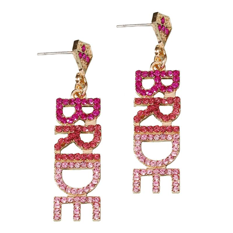 イヤリング 女性用 赤 ブライド アルファベット 合金 ジルコニア インセット ファッション 通勤 かわいい アクセサリー 夏 軽量 個性的 気質 クリエイティブ 欧米風 海外向け シンプル 華やか