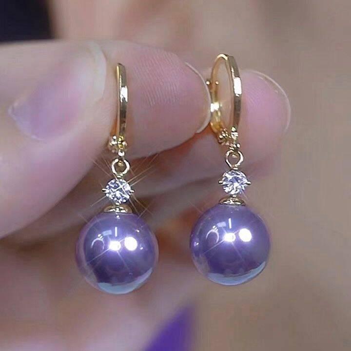 White Coral - イヤリング 女性用 紫色 珍珠 デザイン イヤーカフ シンプル ゴールドメッキ 球体 モチーフ 秋冬 ファッション 通勤 普段使い 百搭 アクセサリー スタッド ドロップ 耳飾り 華やか 軽量 ハイセンス