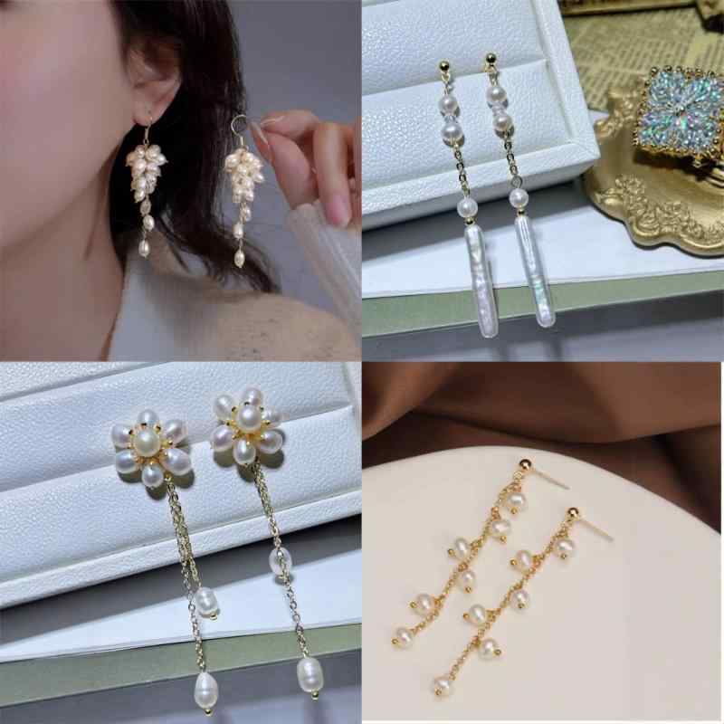 イヤリング レディース 天然淡水 米粒 珍珠 ロング 流蘇 デザイン 復古 法式 スタイル 気質 軽量 白色 水滴形 春季 アクセサリー かわいい ファッション アイテム