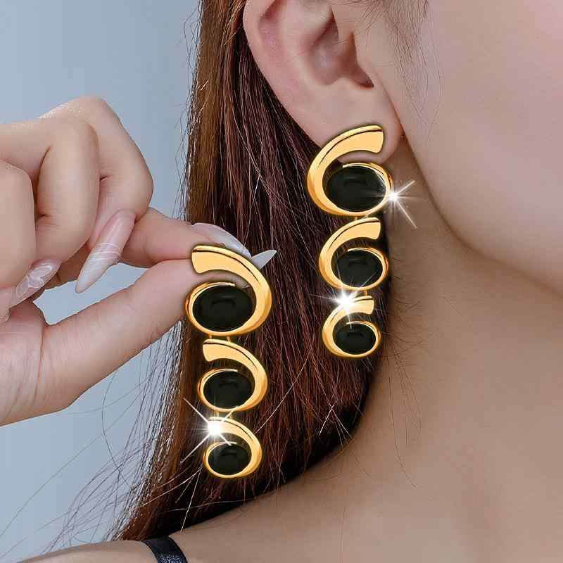 Tourmaline - イヤリング 女性用 楕円形 耳飾り ジオメトリック 形状 復古 スタイル 芸術的 デザイン 日常 アクセサリー 普段使い ピアス 代替 合金 素材 軽量 快適 姜黄色 カラーバリエーション 銀色 グレー ゴールド イエロー グリーン アクセント パール