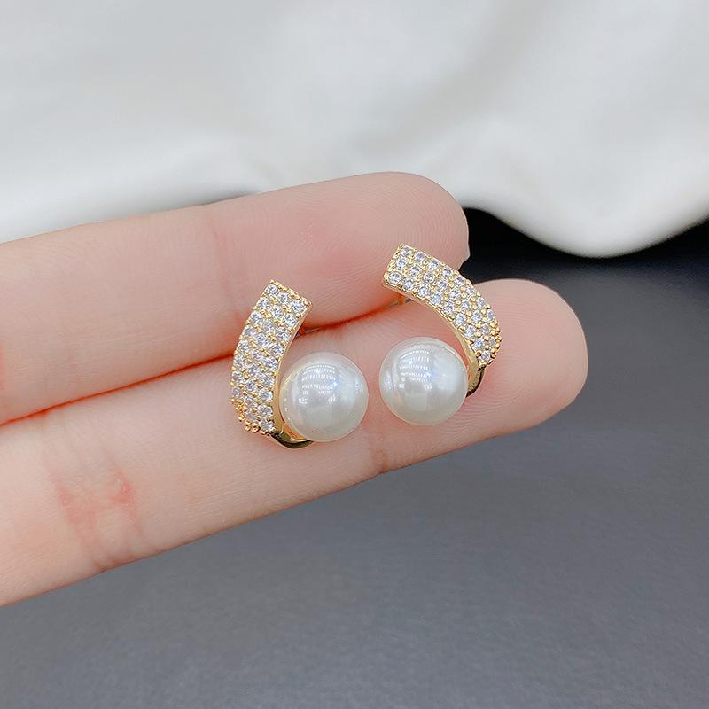 Tourmaline - イヤリング 女性用 幾何学 珍珠 デザイン ファッション 法式 精致 スタッド シルバー 針 気質 ブローチ 風 アクセサリー 清新 甘美 日韓風 2025年 春季 合成立方ジルコニア 水晶 装飾品 軽量 華奢 形状 ホワイト ピンク系 アイボリー 春夏