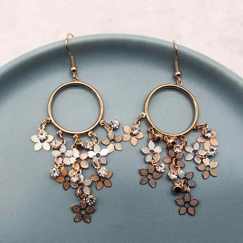 イヤリング ピアス 韓国風 女性用 ロング フリンジ シンプル 森ガール フラワー アクセサリー 合金 人工宝石 幾何学 春夏 ギフト 独立包装