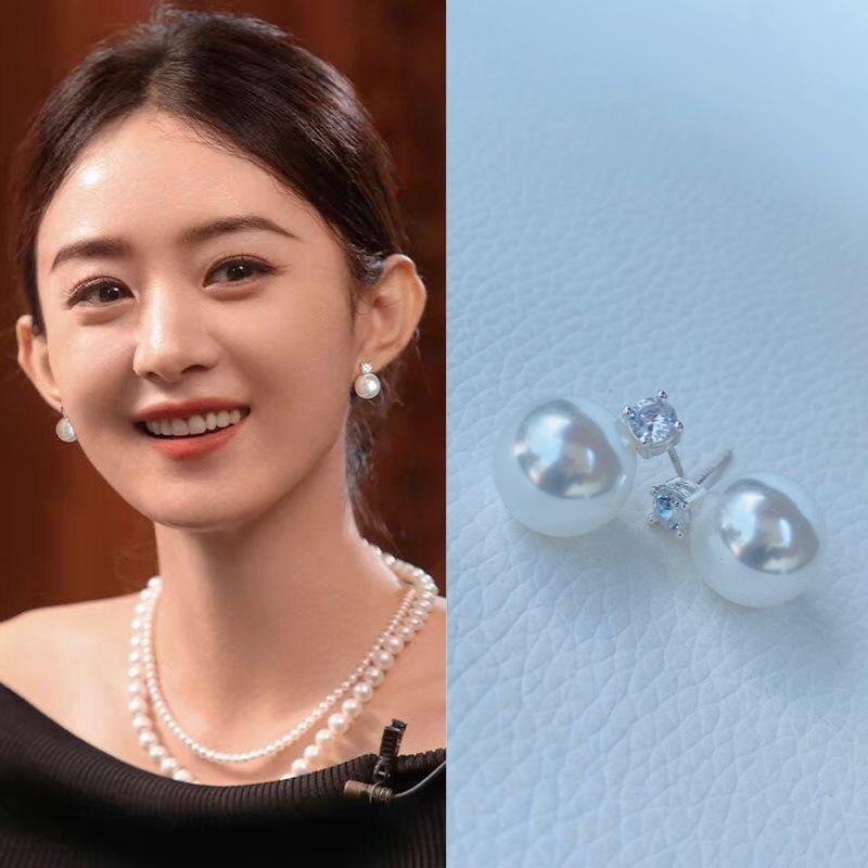 イヤリング 女性用 シンプル ピアス イヤーカフ 耳飾り 復古 気質 ダイアナ妃風 5Aジルコニア 偽物パール 真珠風 正円 ミニマル コーディネート 金色 ブラウン グリーン 水晶 マベパール ホワイト グレー 暖白 イリュージョン カラフル 10mm