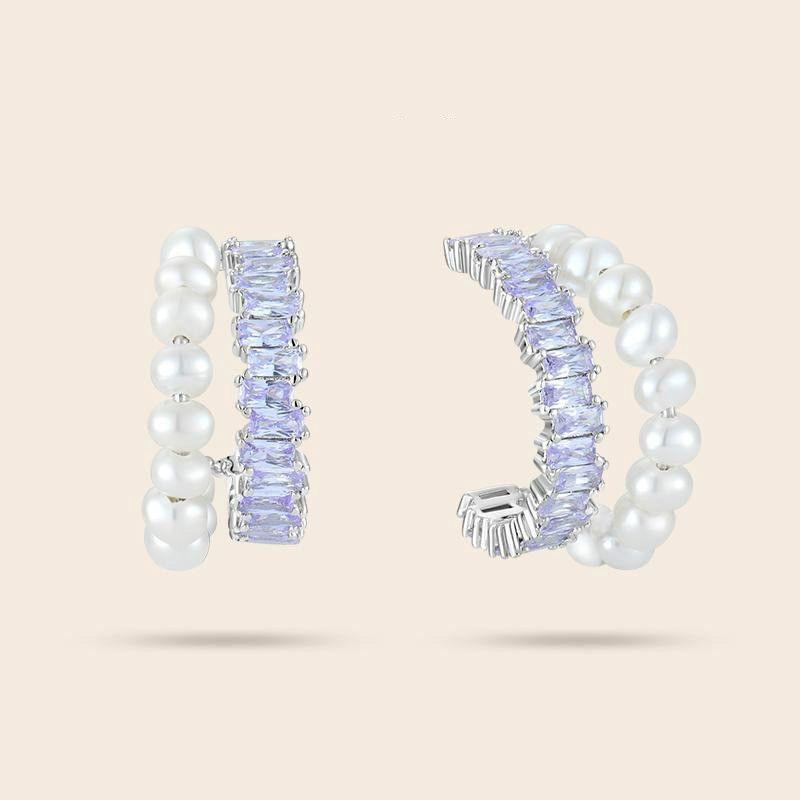 イヤリング 女性用 珍珠 紫色 ジルコニア U字型 彫刻加工 清新 かわいい 自然風 軽量 アレルギー対応 接触冷感 再生繊維 春夏 普段使い ラッキーアイテム