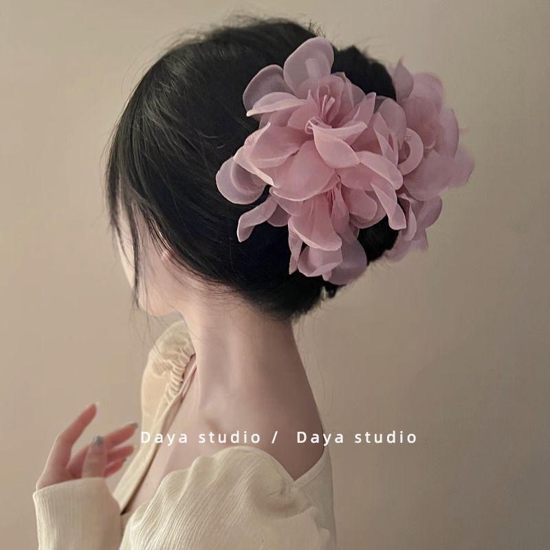 Rakuten - ヘアアクセサリー 女性用 花柄 雪絨 花朵 大型 バナナクリップ ヘアークリップ 髪傷めない 髪飾り 清新 かわいい 春季 ピンク グリーン 杏色 田園風 植物モチーフ ヘアピン 春夏 軽量 普段使い