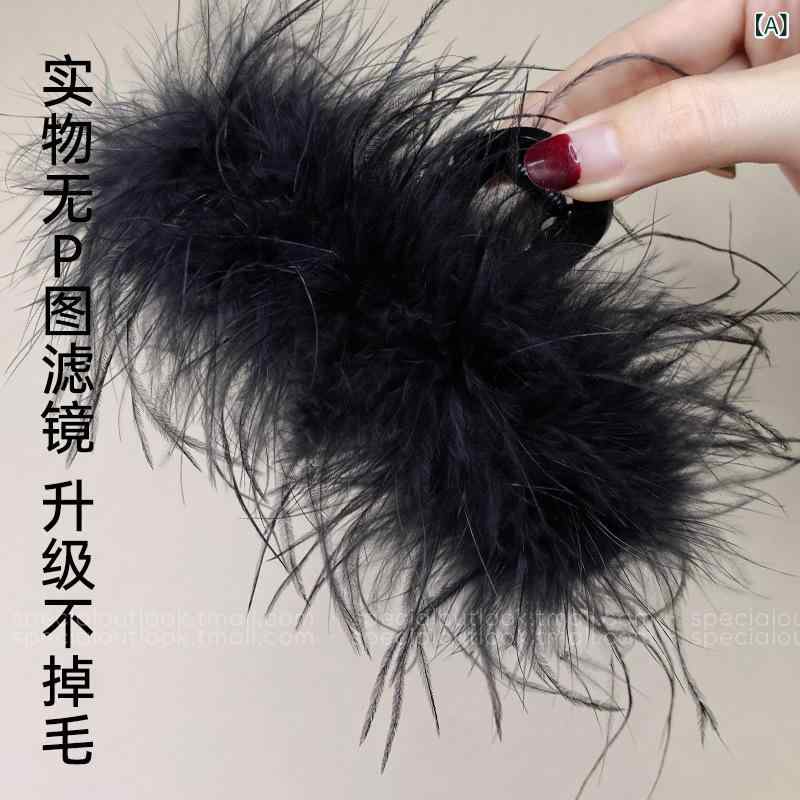 ヘアクリップ 女性用 黒 ダチョウ毛 羽毛 デザイン 大型 シャーククリップ 後頭部...
