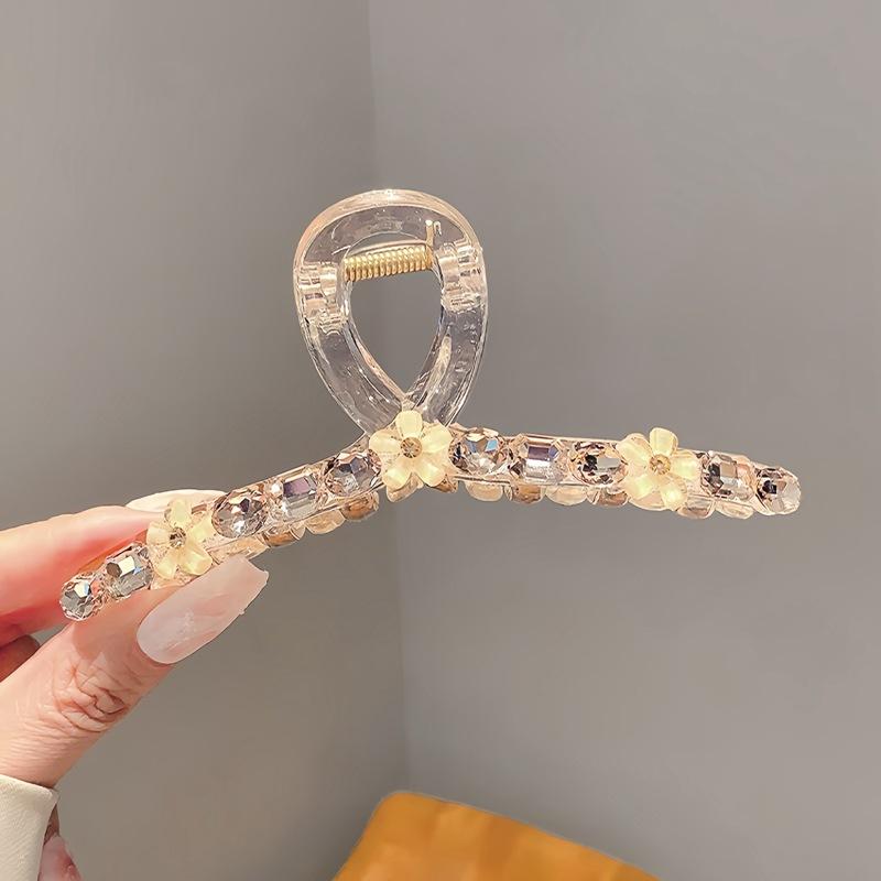 ヘアクリップ 花モチーフ 大型 アクセサリー 花柄 クリスタル装飾 シャーククリップ 春夏 かわいい ファッション ヘアアレンジ 軽量 耐久性 ピンセット 固定 女性用 デイリー コーデ ヘアスタイル アクセ トレンド ビューティー ギフト アイデア 夏