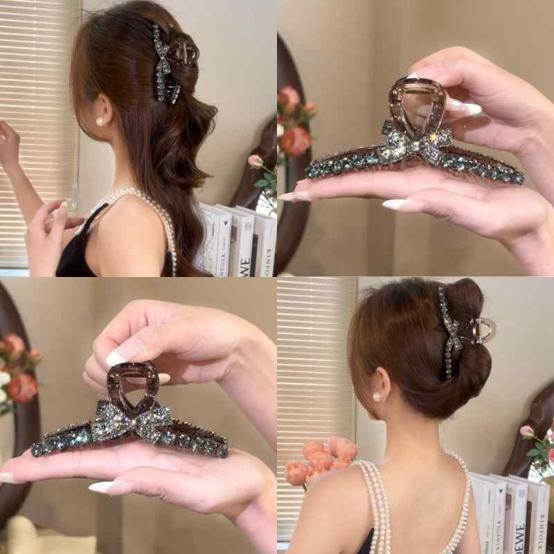 Hair Clips - ヘアアクセサリー 女性用 かわいい 蝶結び ラインストーン 装飾 春夏 ディスク クリップ 後頭部 固定 タイプ シャーク 形状 大型 手作り アクリル 素材 軽量 シンプル ヘアアレンジ 日常使い ヘアピン バタフライ モチーフ キラキラ デザイン 清