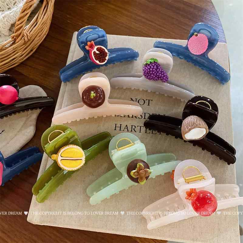 ヘアアクセサリー 女性用 夏 大型 扇形 抓りクリップ 果物 デザイン かわいい スイート 透明石榴 白色 馬蹄 ミルクティー色 葡萄 グレー 半剥き石榴 ネイビー 莲霧 ピンク荔枝 咖色 石榴 ココナッツ 半剥きオレンジ 緑 アップル 芒果 ドリアン